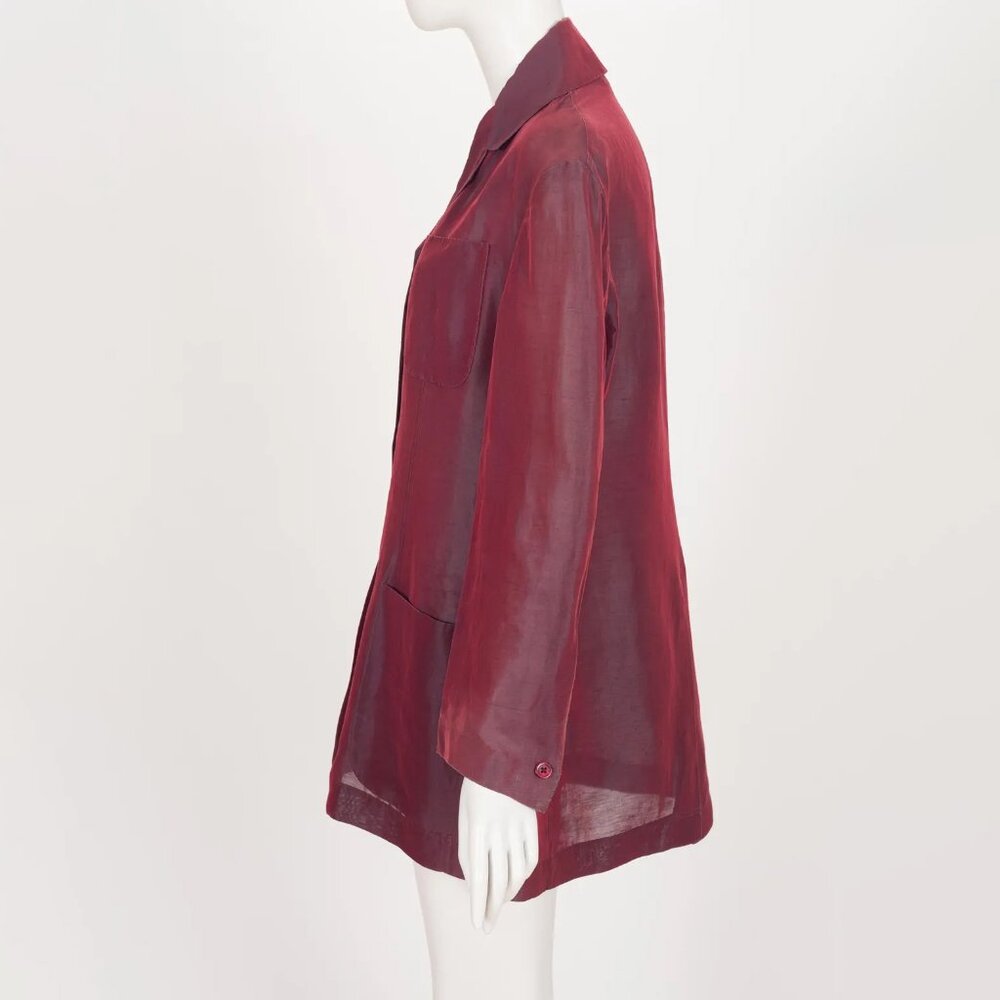Romeo Gigli 1990s Vintage Iridescent Burgundy Linen & Silk Organza Jacket - Picture 5 of 10
